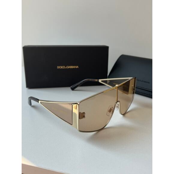NEW Dolce Gabbana DG2305 Beige Gold Shield Sunglasses